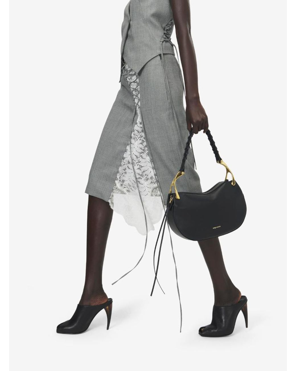 McQueen Black Wishbone Shoulder Bag