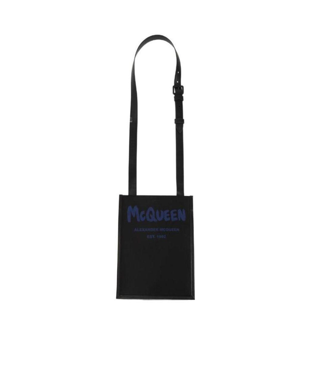 McQueen Black Graffiti Logo Print Messenger Bag for men