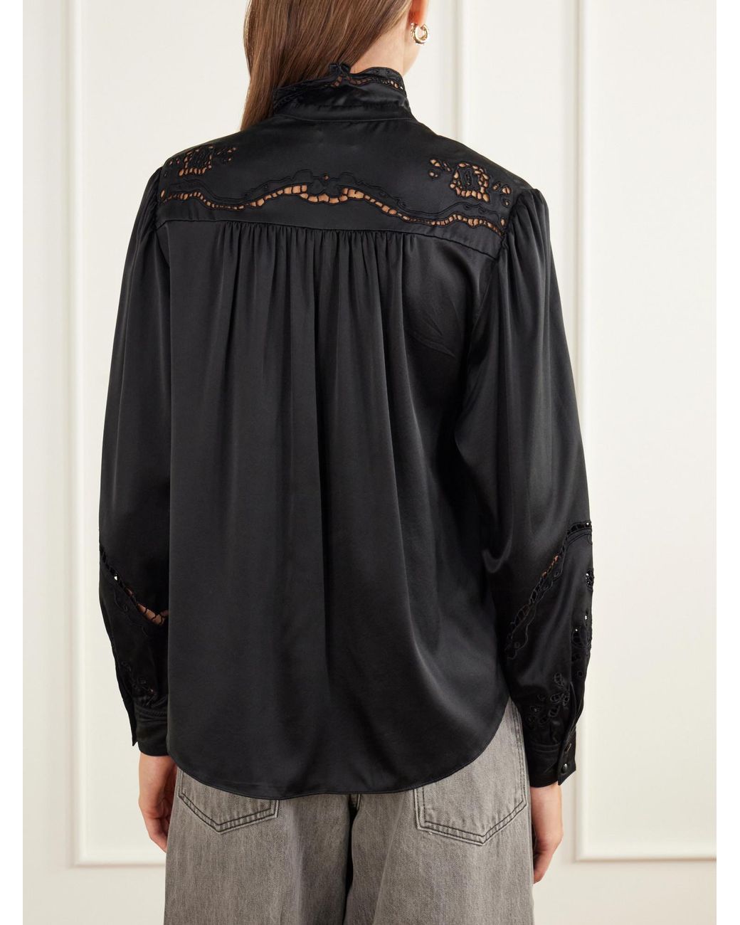 Isabel Marant Black Broderie Anglaise Silk-Blend Blouse