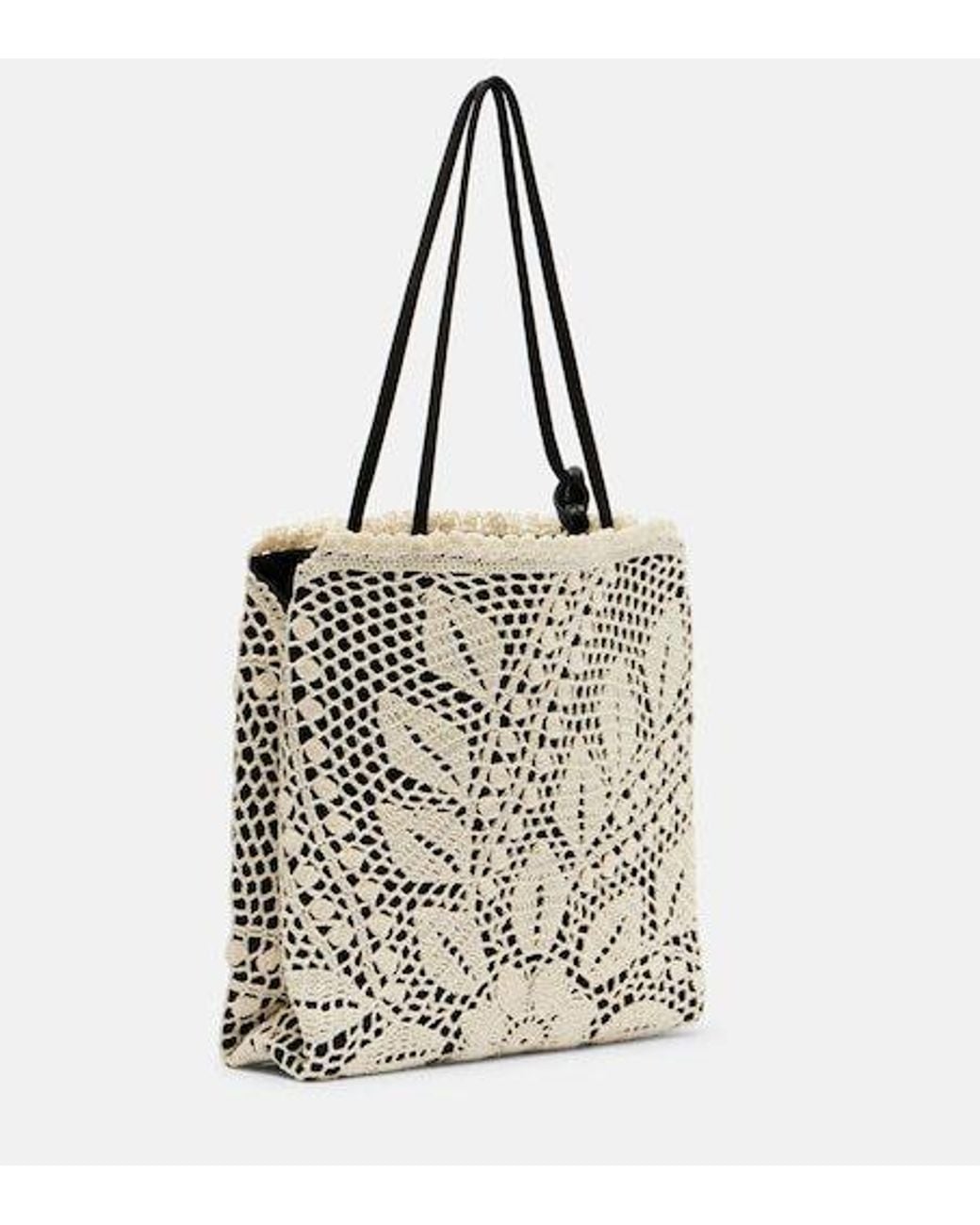 Magda Butrym White Julia Small Crochet Leather-Trimmed Tote Bag