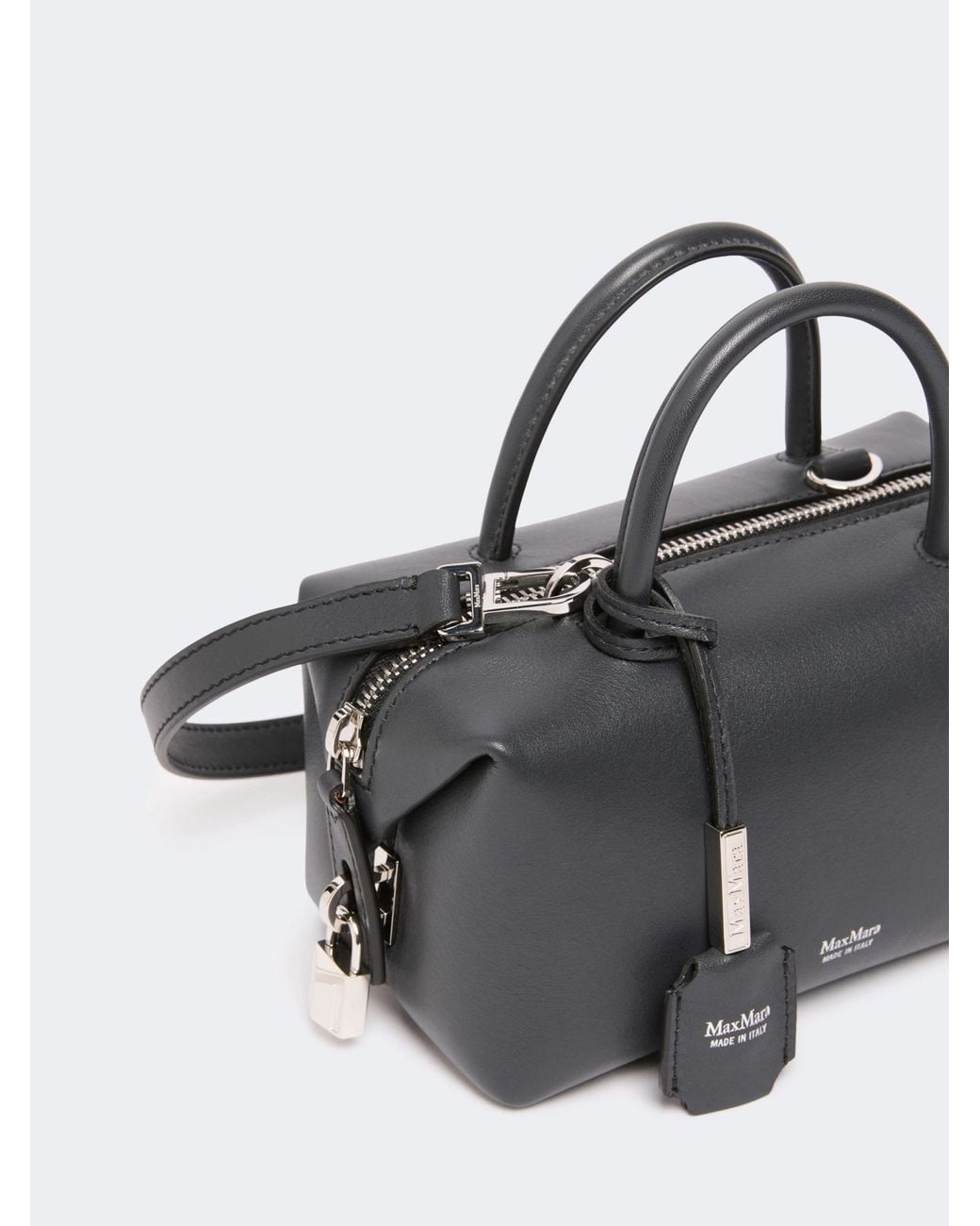 Max Mara Gray Holdalls Logo-Print Leather Mini Bag