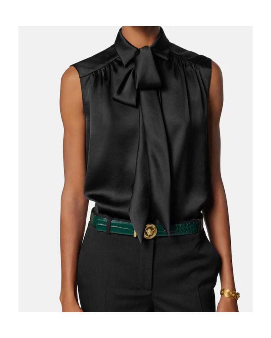 Versace Black Decorative Tie Sleeveless Top