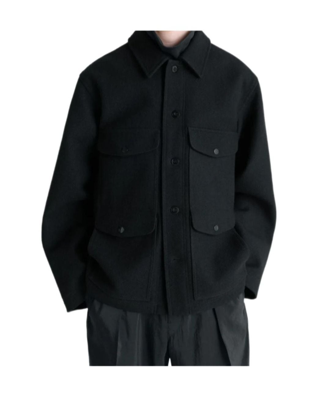 Lemaire Black Patch-Pocket Long-Sleeved Shirt Jacket for men