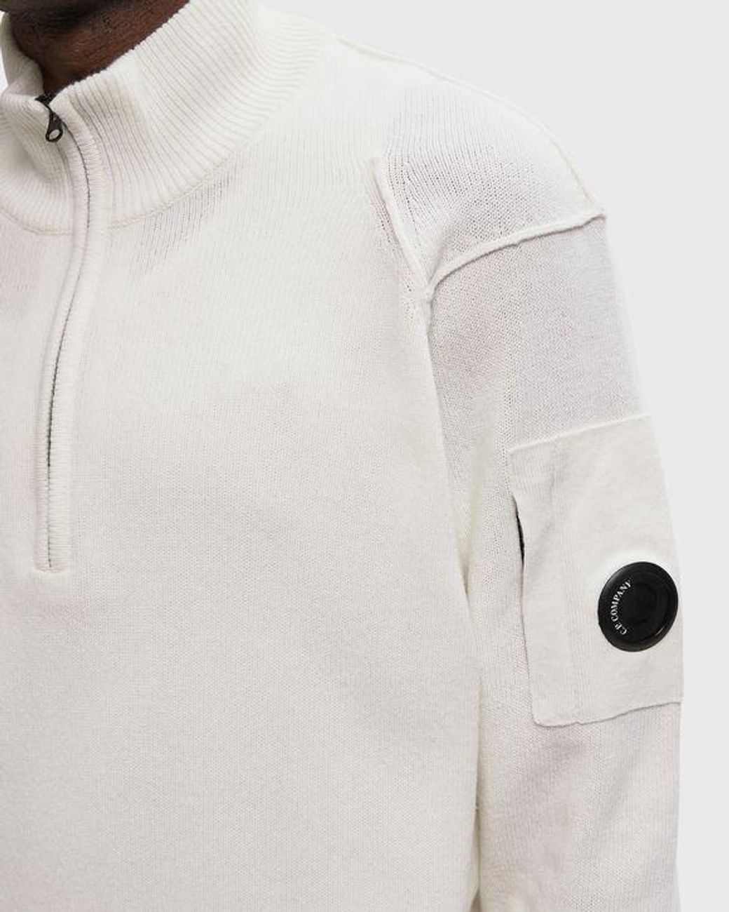 C P Company White Lambswool Half-Zip Sweater for men
