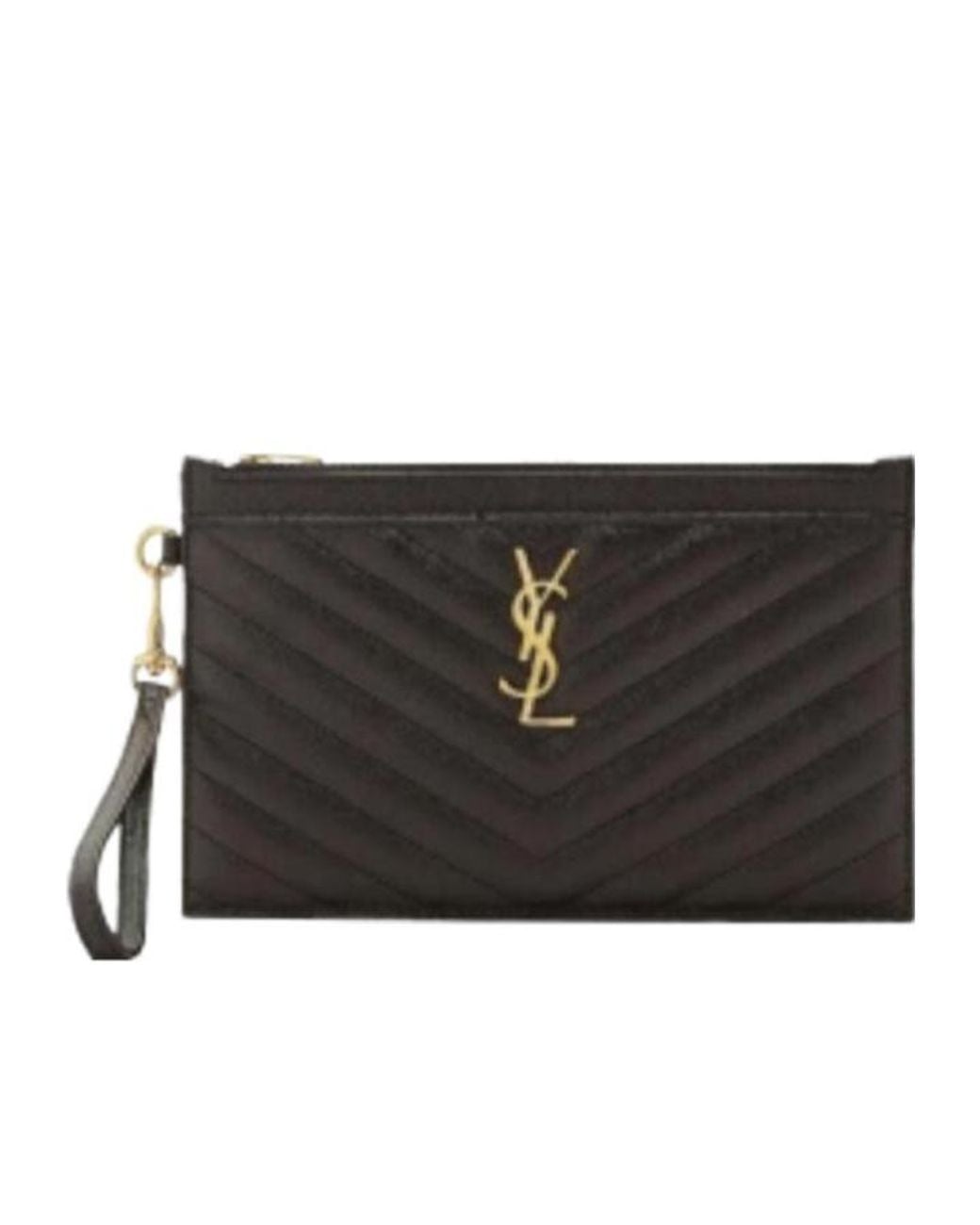 Saint Laurent Black Cassandre Matelassé Large Zipped Clutch Bag