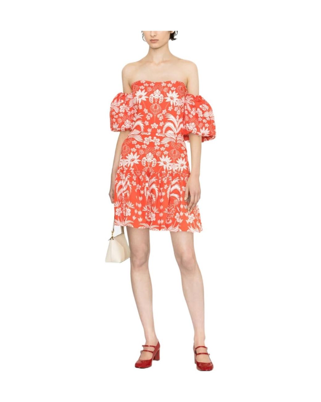 Borgo De Nor Red Off-Shoulder Floral-Print Dress