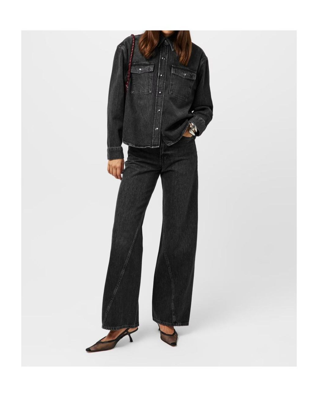 Anine Bing Black Lapel Long-Sleeved Denim Jacket