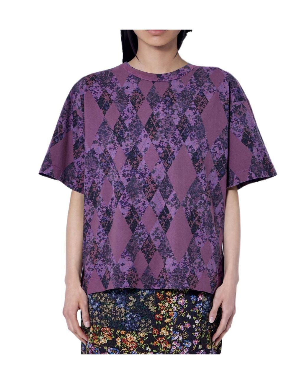 Dries Van Noten Purple Argyle Print T-Shirt