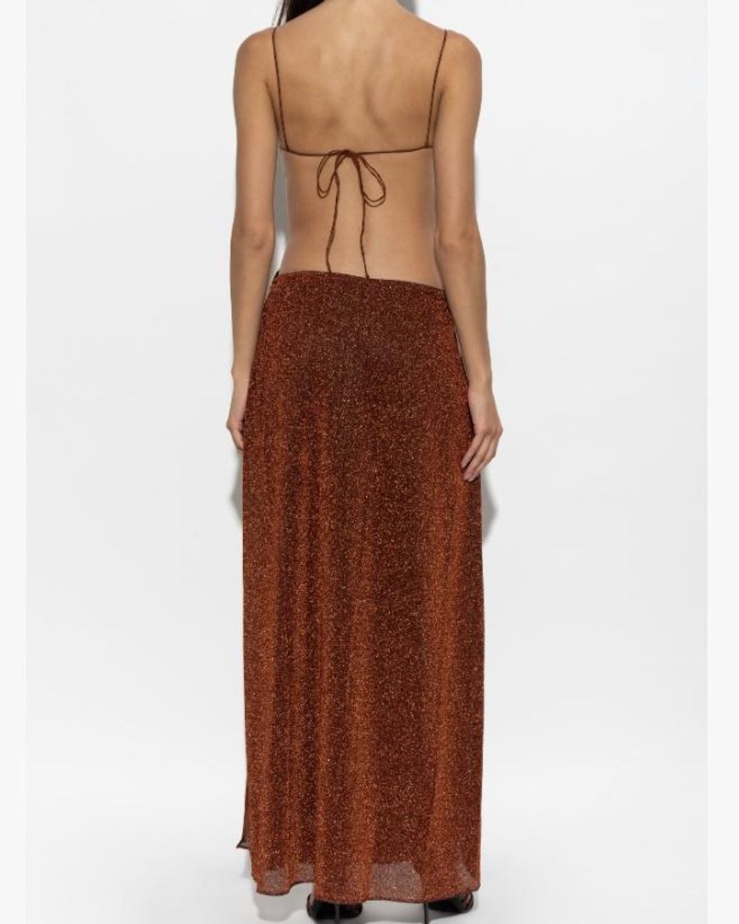Oseree Brown Oséree Shell-Detail Lurex Maxi Dress