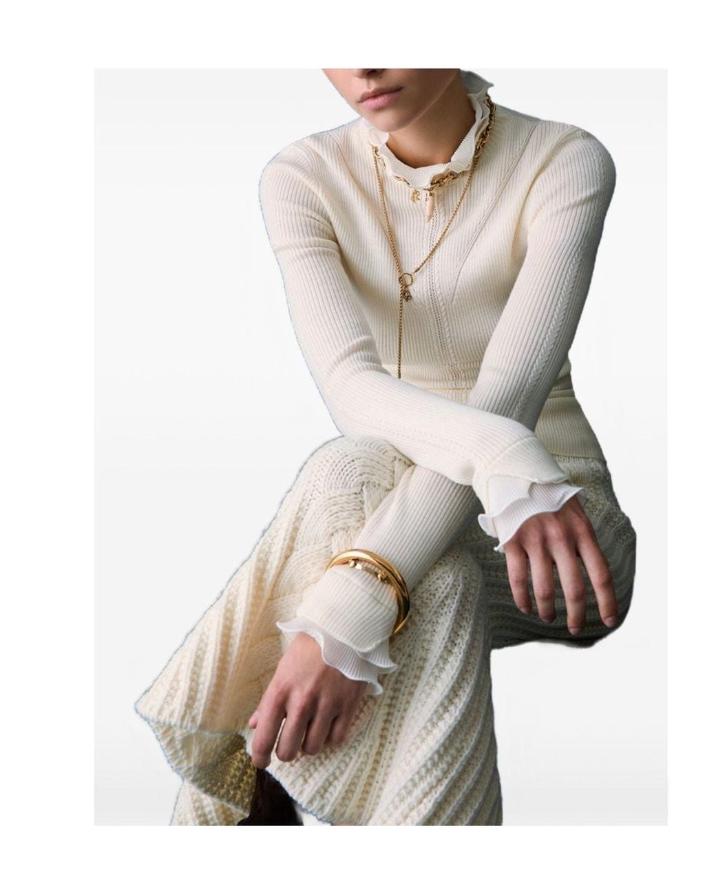Liu Jo White Wool Turtleneck With Ruffles