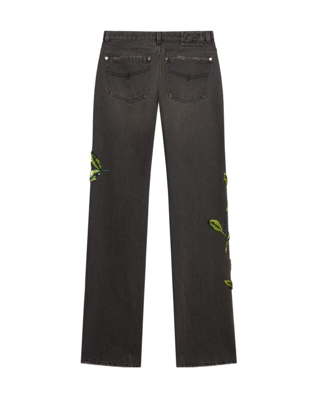 Blumarine Red Wide-Leg Jeans With Sequin Embroidery