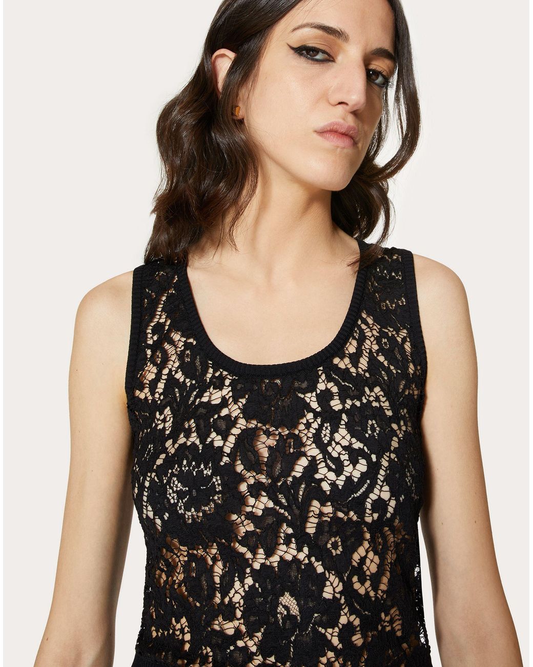 Valentino Black Crochet-Design Sleeveless Top