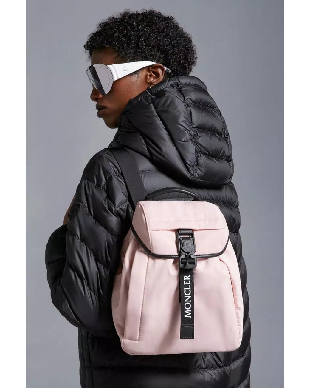 Moncler Pink Logo Printed Backpack