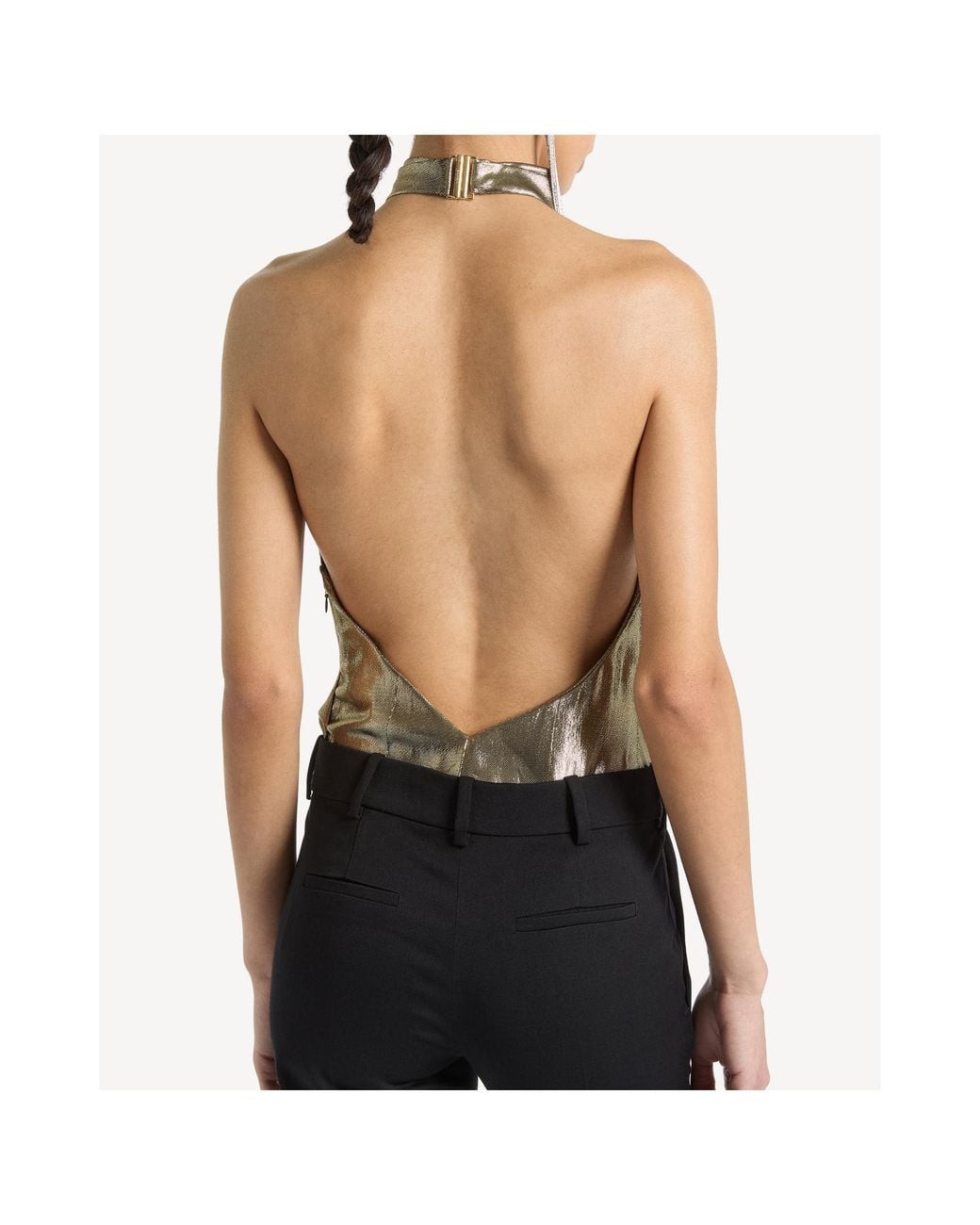 Balmain Green Backless Lurex Jersey Top