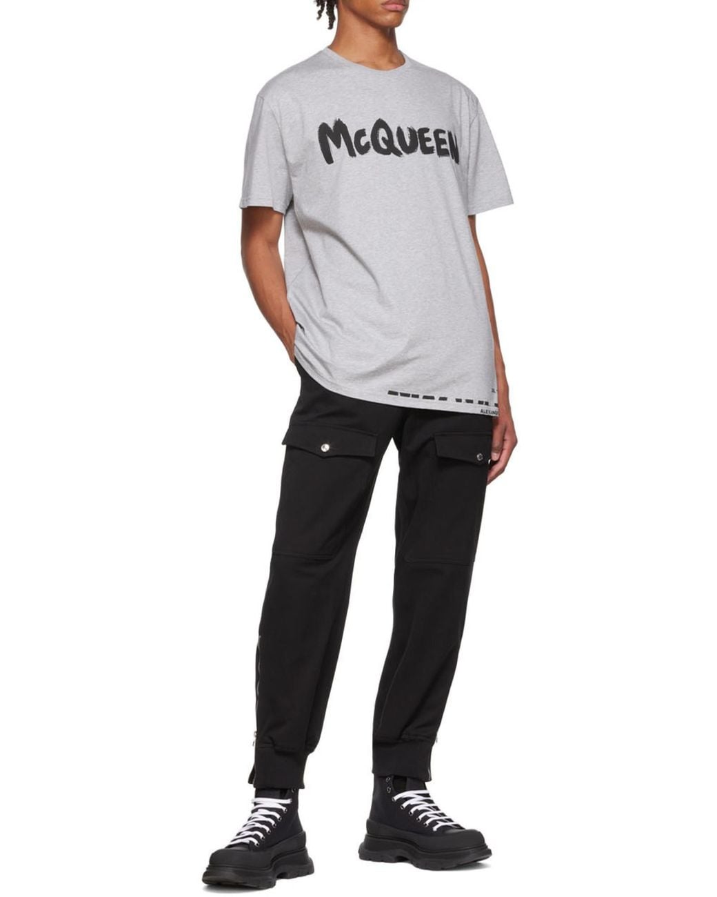 McQueen Gray Logo Printed Crewneck T-Shirt for men