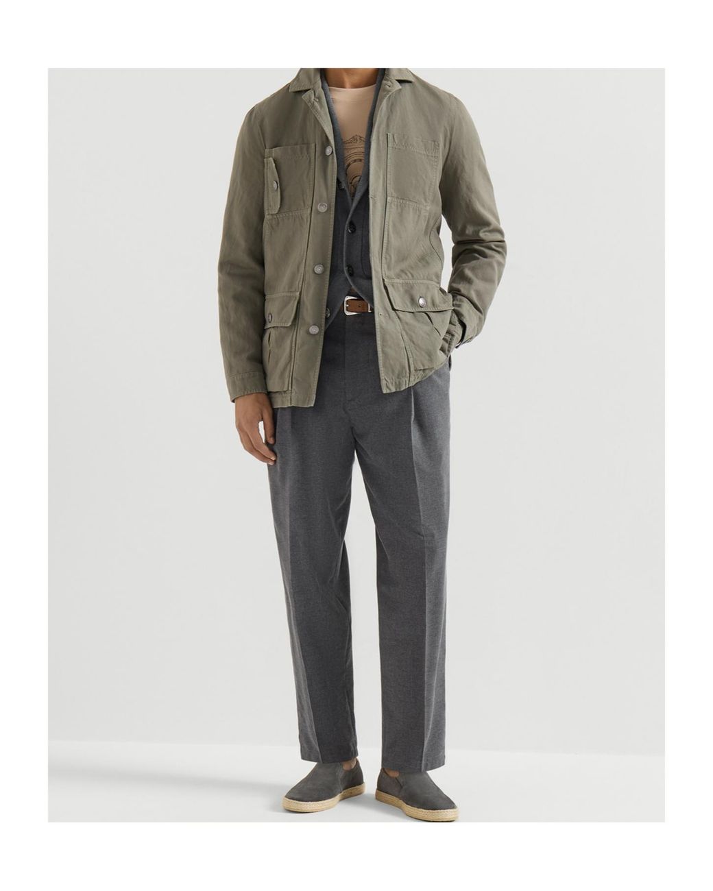 Brunello Cucinelli Gray Virgin Wool, Cotton And Silk Mouliné Trousers With Pleat for men