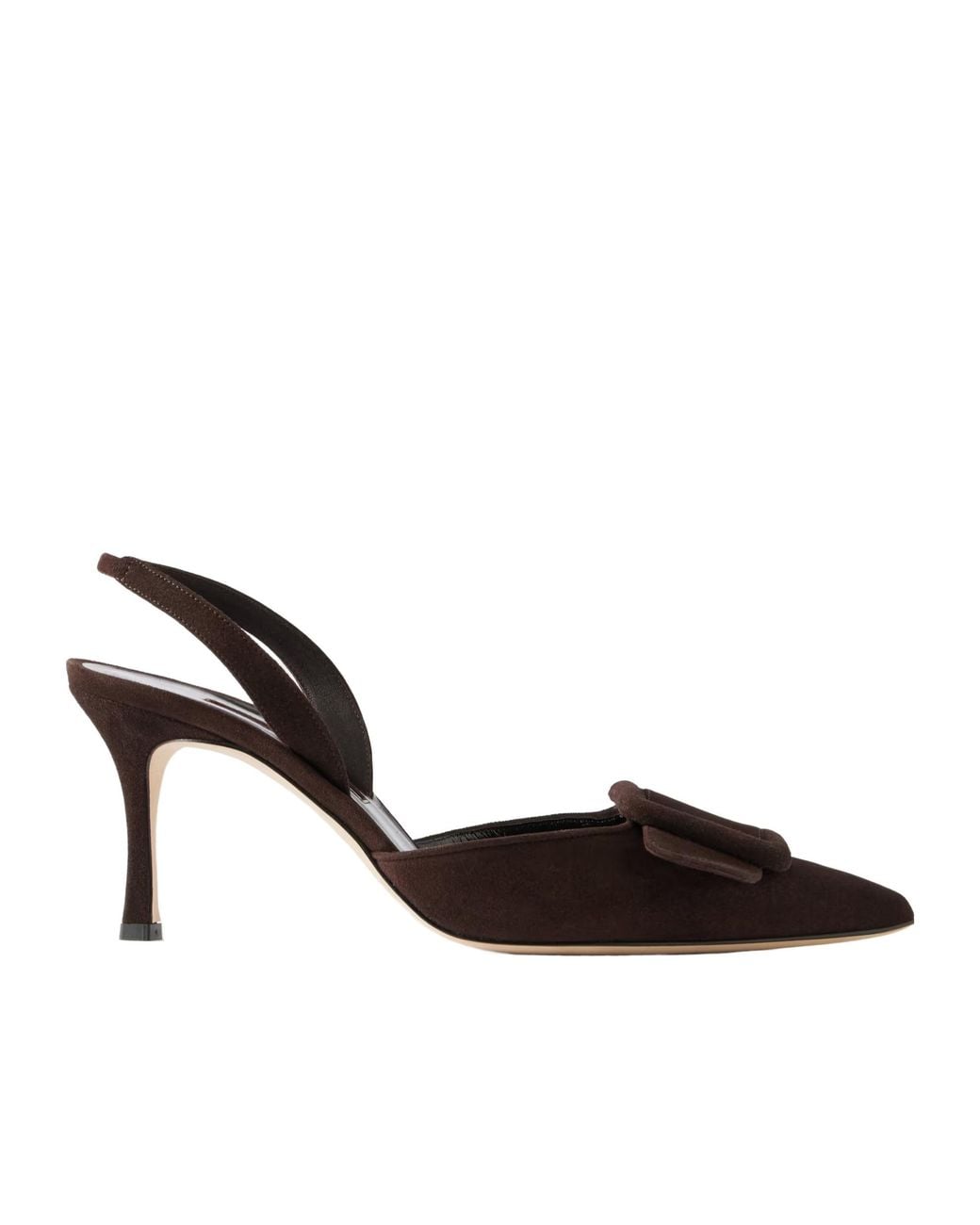 Manolo Blahnik Brown Maysli 70 Buckle-Detailed Suede Slingback Pumps