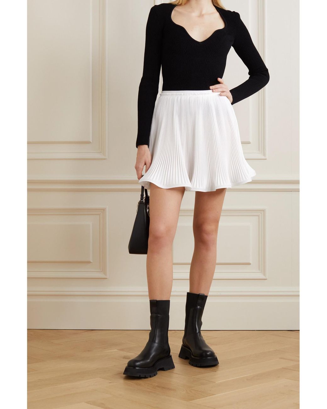 Givenchy White Logo Pleated High-Rise Skirt