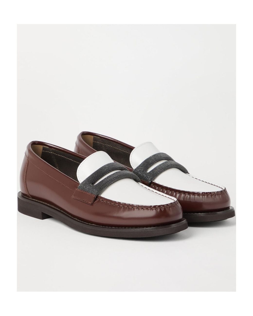 Brunello Cucinelli Brown Precious Clamp Minimal Penny Loafers
