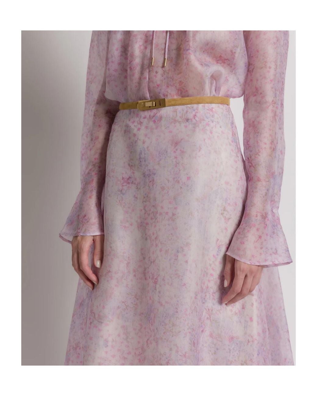 Alberta Ferretti Pink Silk Organza Skirt With Floral Print