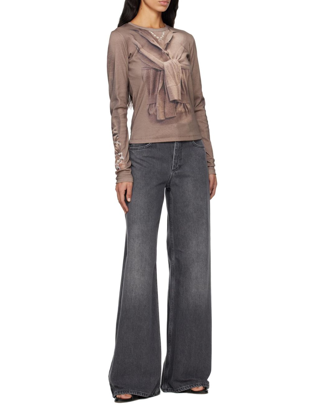 MARINE SERRE Gray Moon Laser Wash Denim High-Waist Flare Jeans