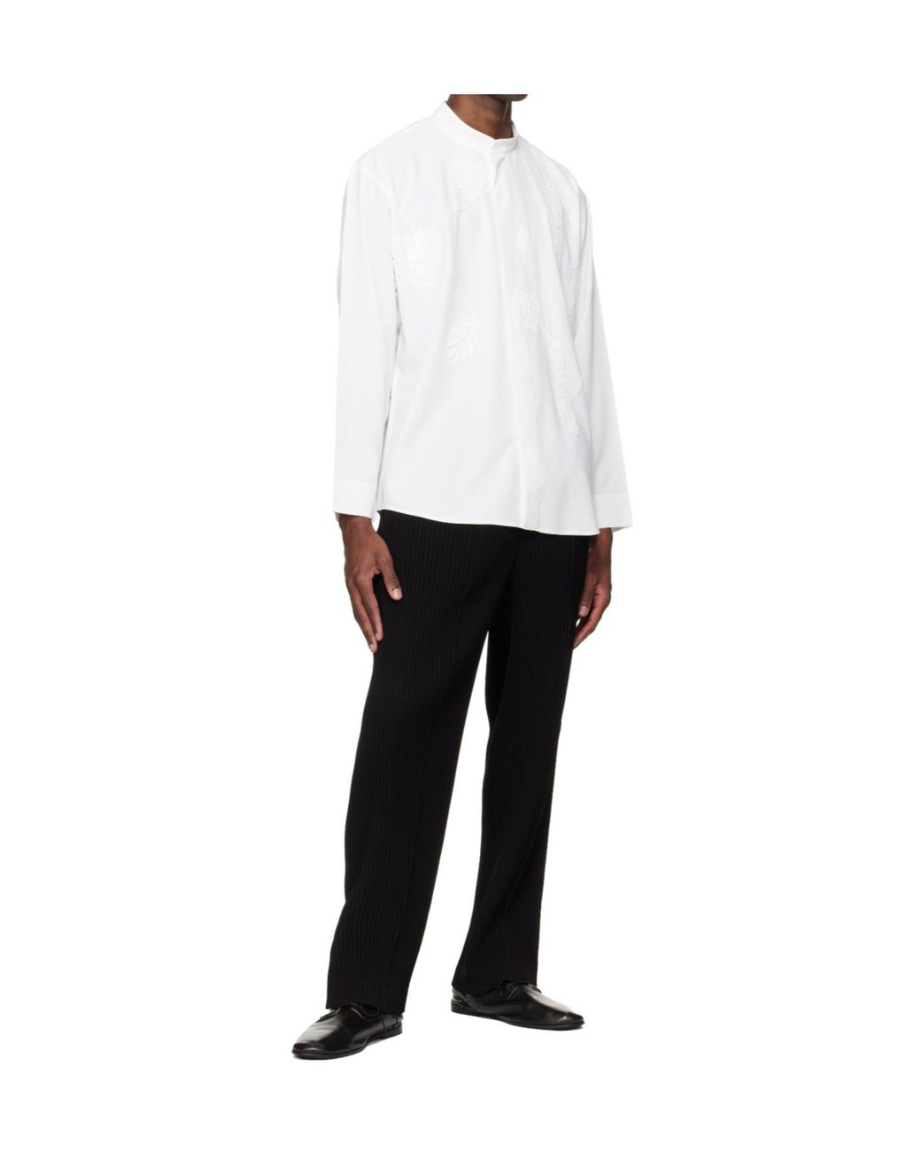 Homme Plissé Issey Miyake White Band-Collar Shirt for men