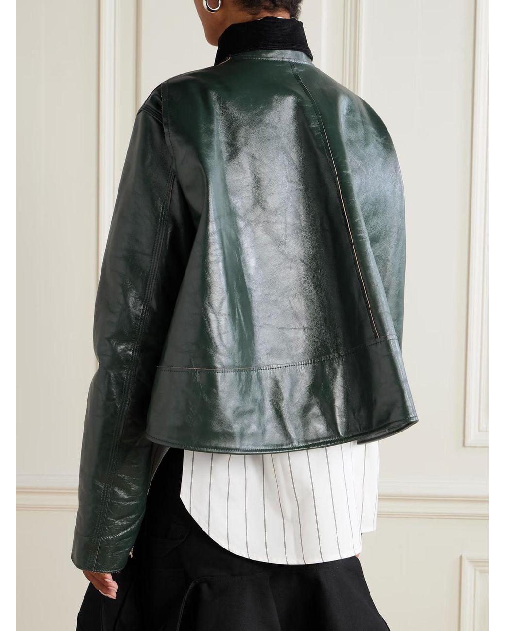 Sacai Green X Carhartt Wip Zipped Leather Jacket for men