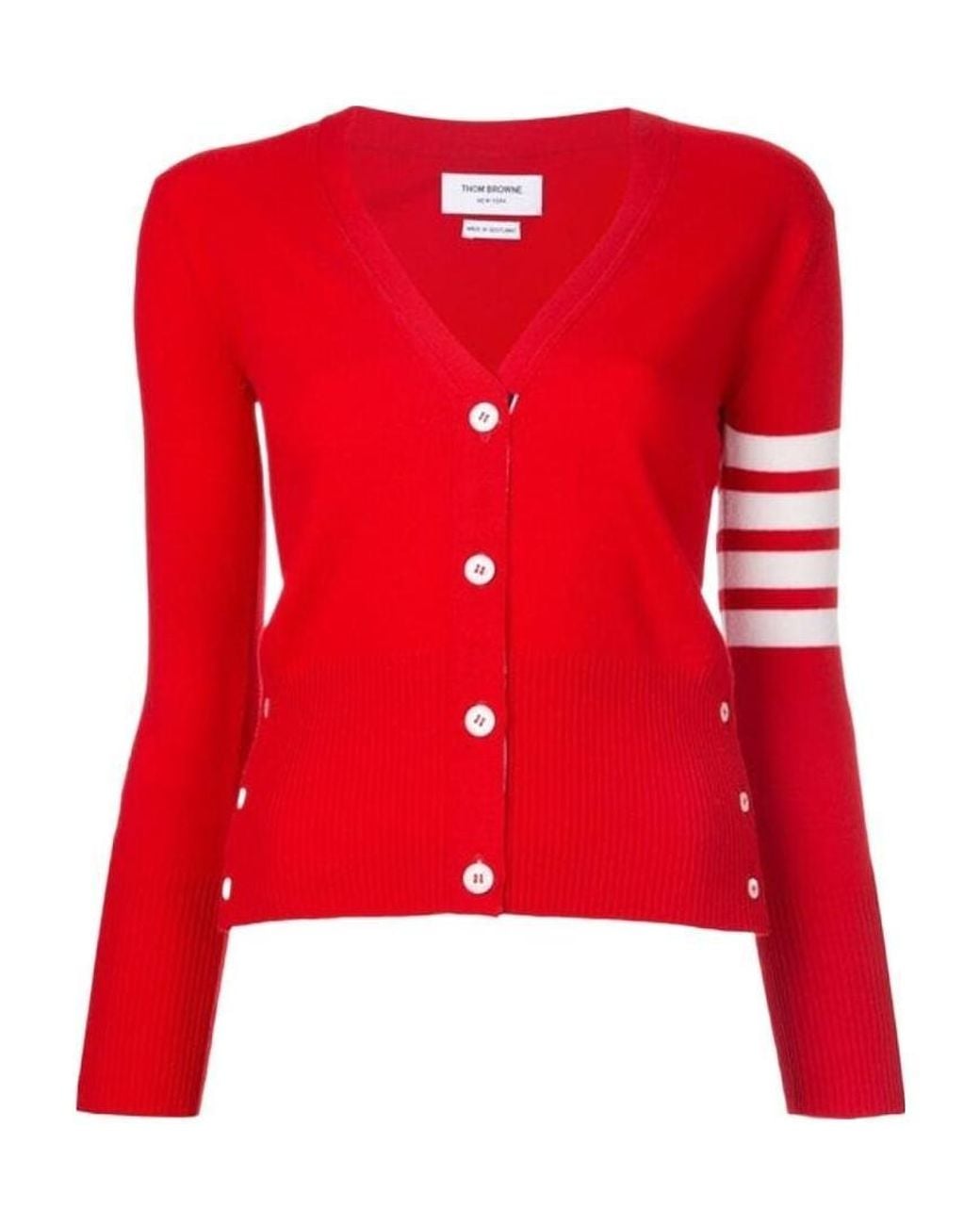 Thom Browne Red Striped Cuff V-Neck Cardigan