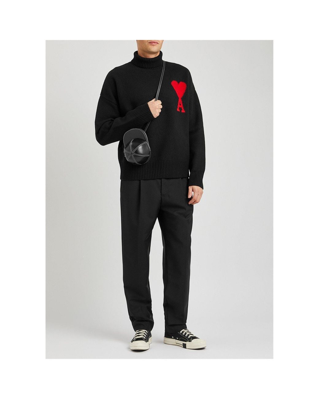 AMI Black Roll-Neck Wool Jumper for men