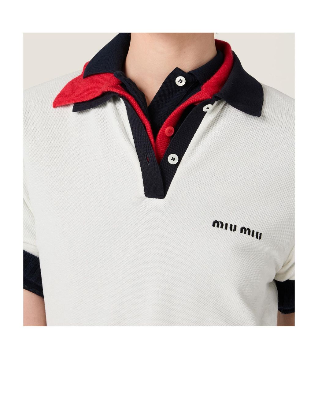 Miu Miu White Logo-Embroidered Short-Sleeved Mini Polo Dress