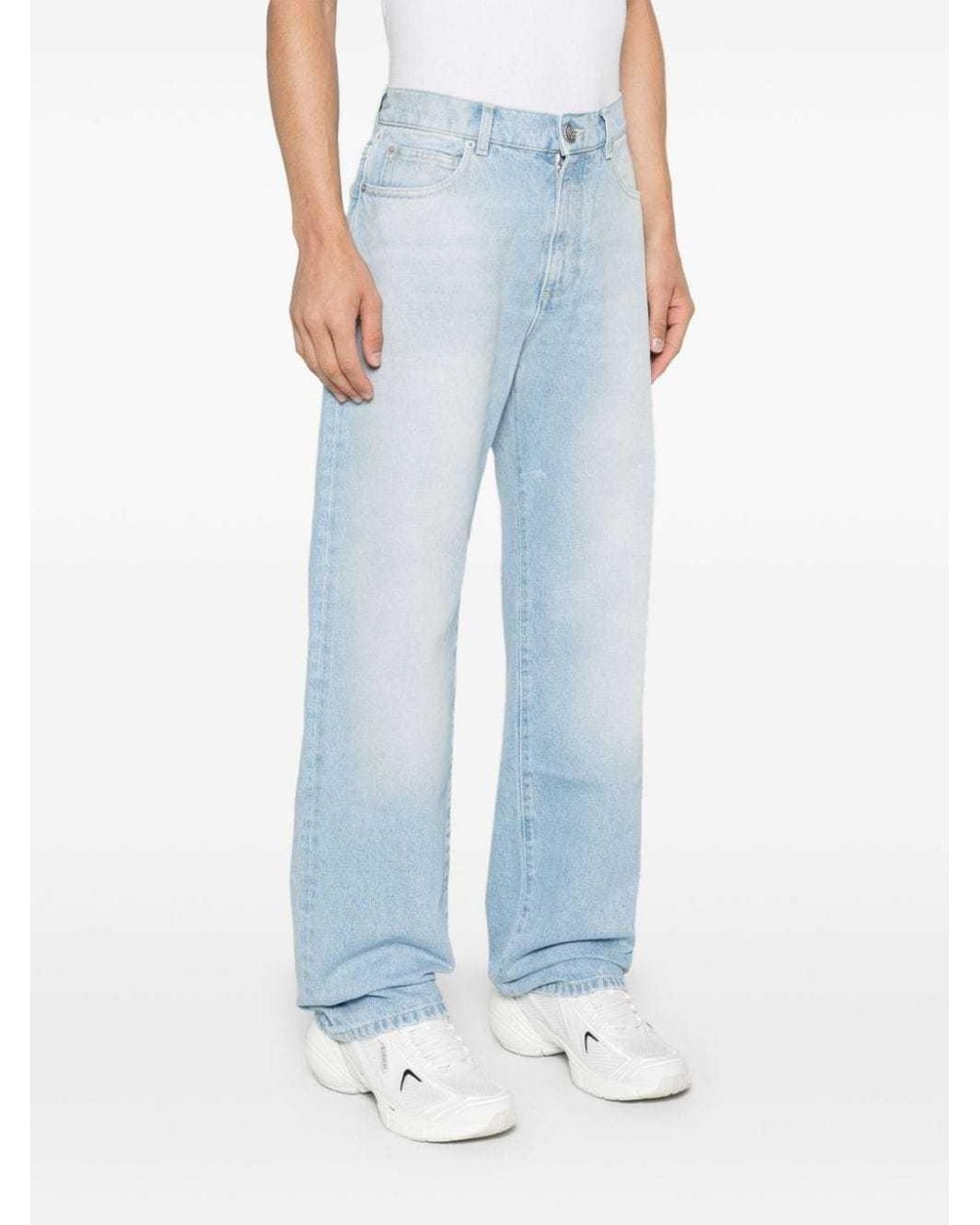 Balmain Blue Straight Leg Washed Denim Jeans for men