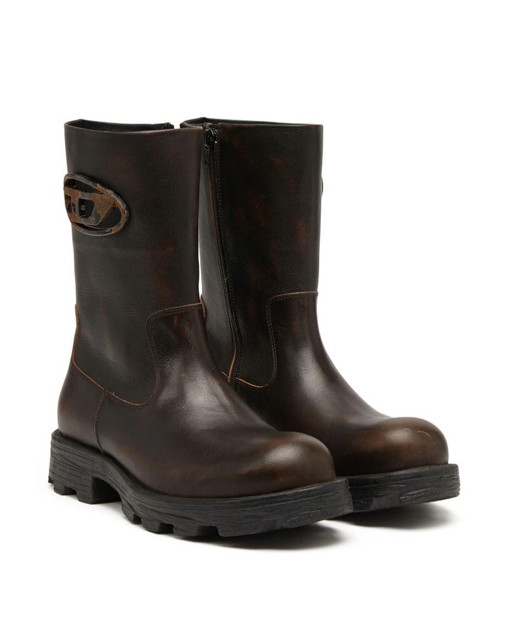 DIESEL Black D-Hammer Logo-Plaque Biker Boots