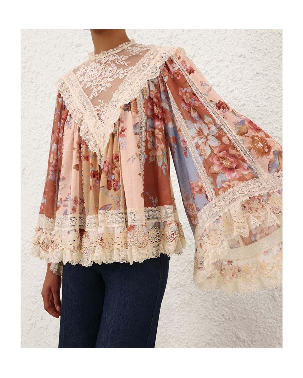 Zimmermann Natural Awaken Lace Trim Blouse
