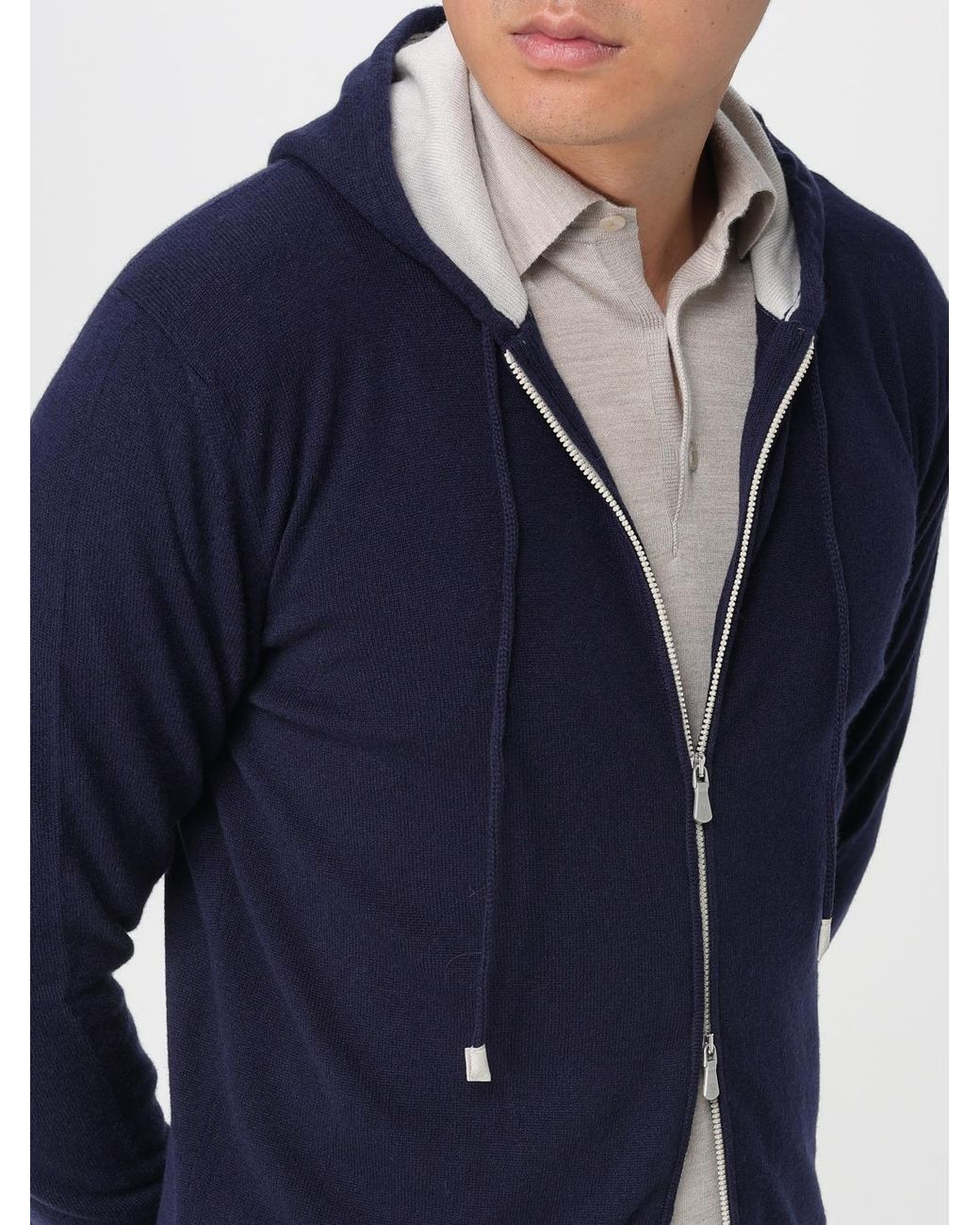 Eleventy Blue Zip-Up Knitted Hoodie for men