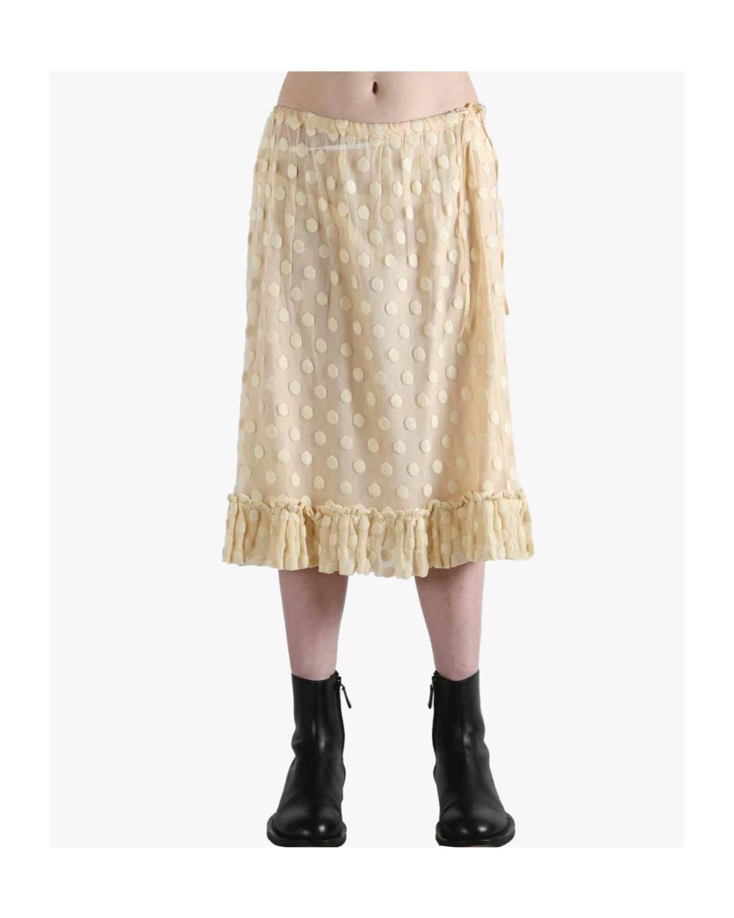 Dries Van Noten Natural Polka Dot Ruffled Midi Skirt