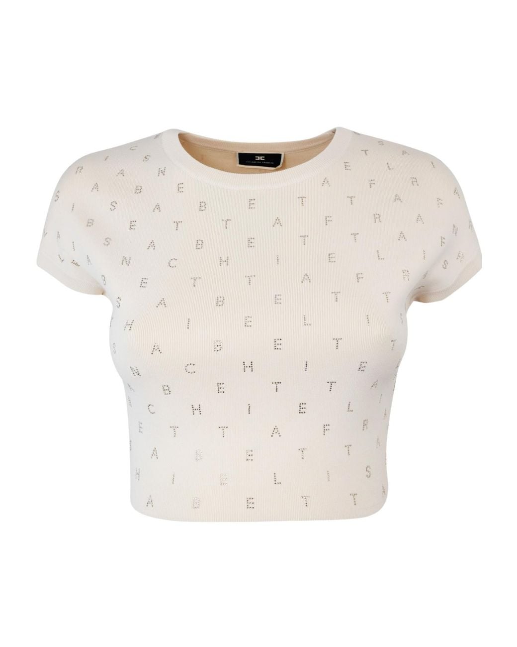 Elisabetta Franchi White Logo Lettering Embellished Cropped Top