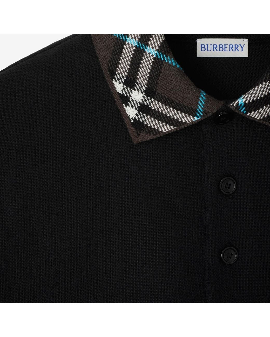 Burberry Black Checked Short Sleeved Polo Shirt for men