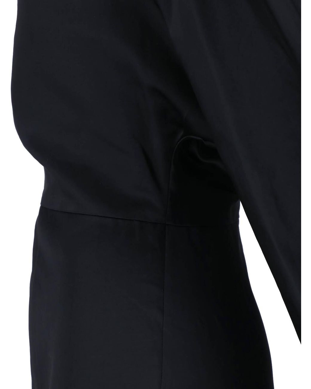 Khaite Black Satin Turtleneck Midi Dress