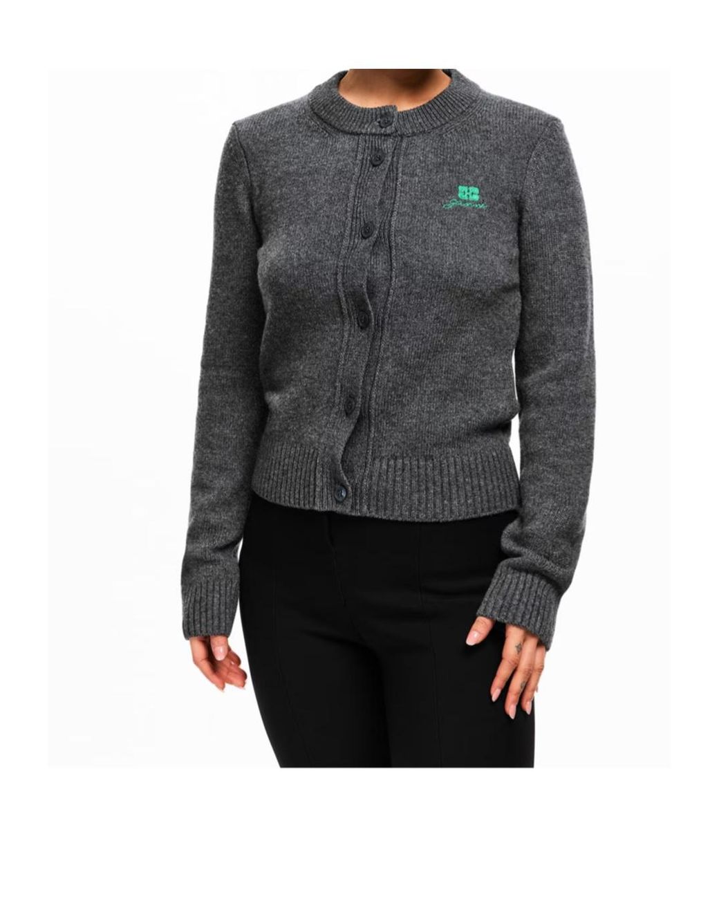 Ganni Gray Wool Merino Cardigan