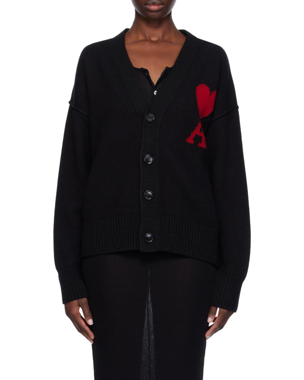 AMI Black Ami De Coeur V-Neck Cardigan for men
