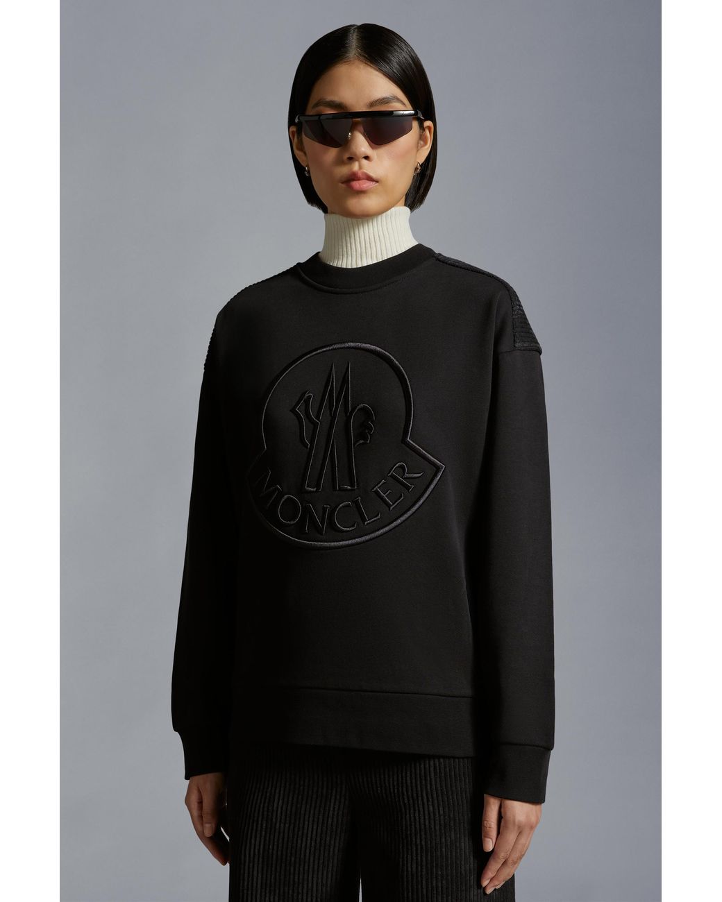 Moncler Black Logo Embroidered Crewneck Sweatshirt