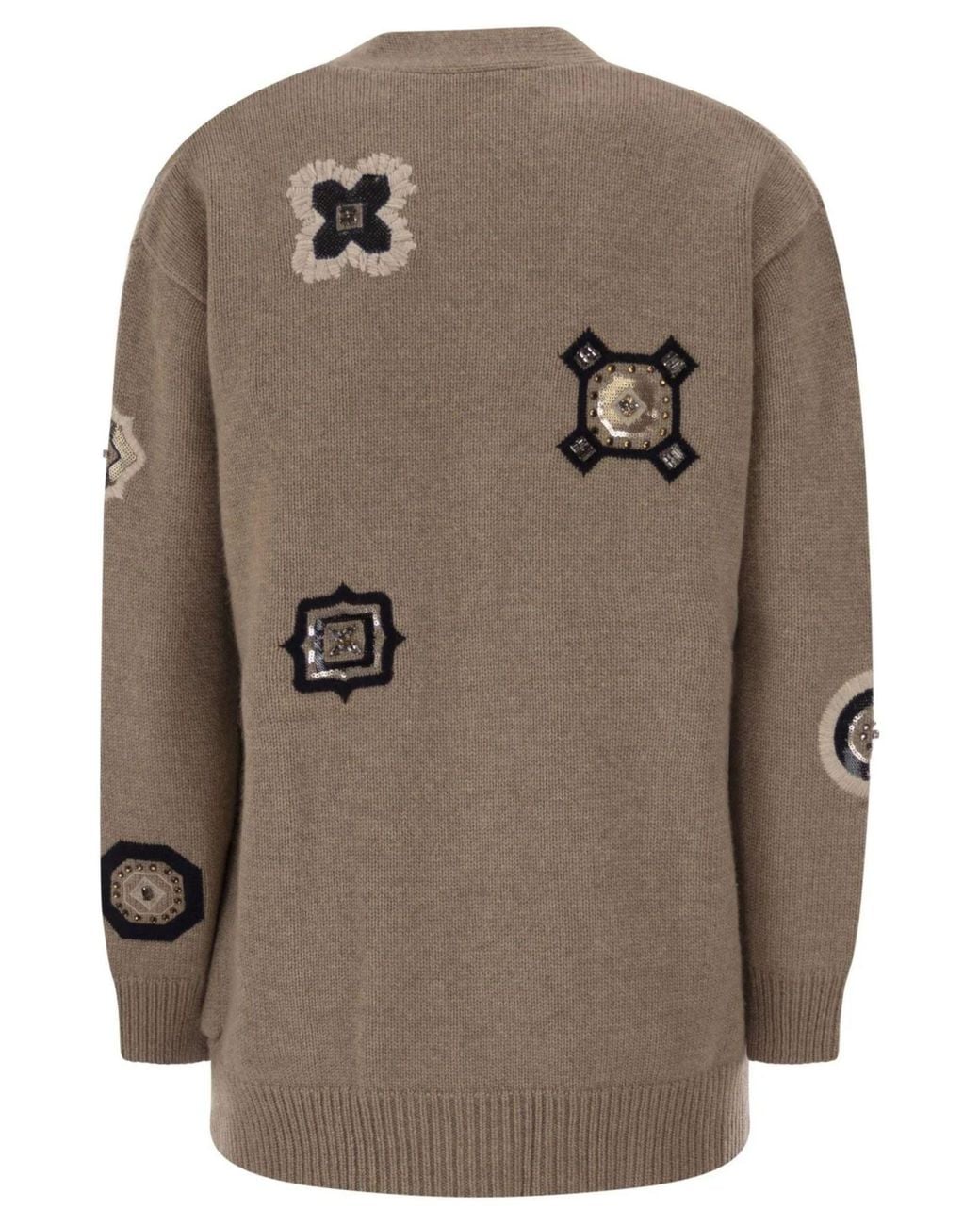 Max Mara Natural Wool-Cashmere Patch Cardigan