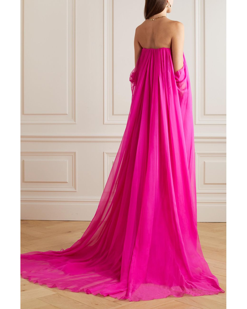 Valentino Pink Strapless Pleated Silk Chiffon Dress Dress