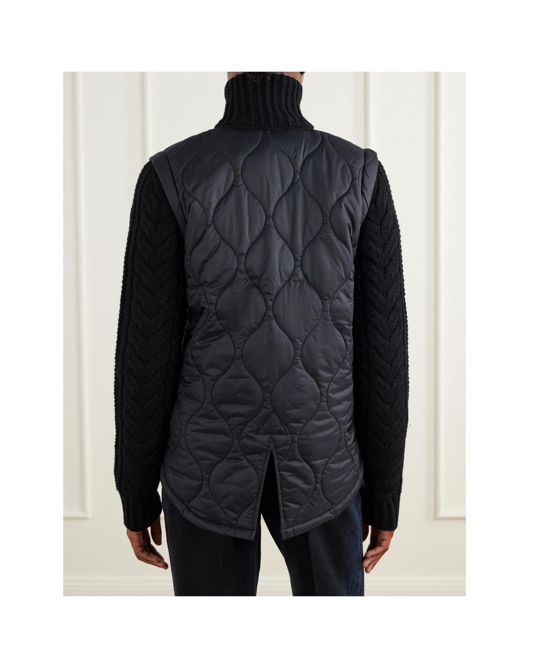 Veronica Beard Black Patra Padded Cable-Knit Wool-Blend And Quilted Shell Jacket