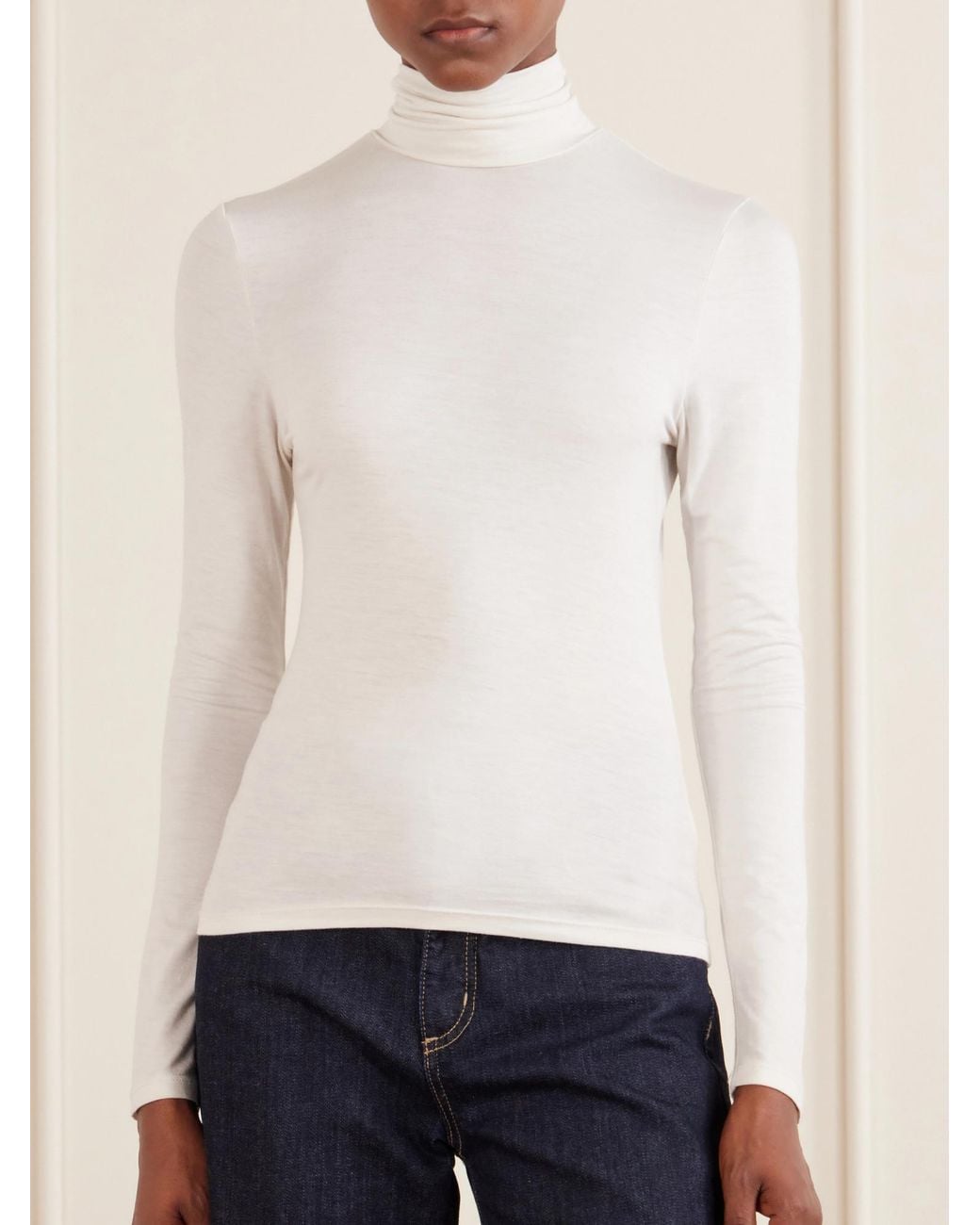 Nili Lotan White Stretch-Jersey Turtleneck Top