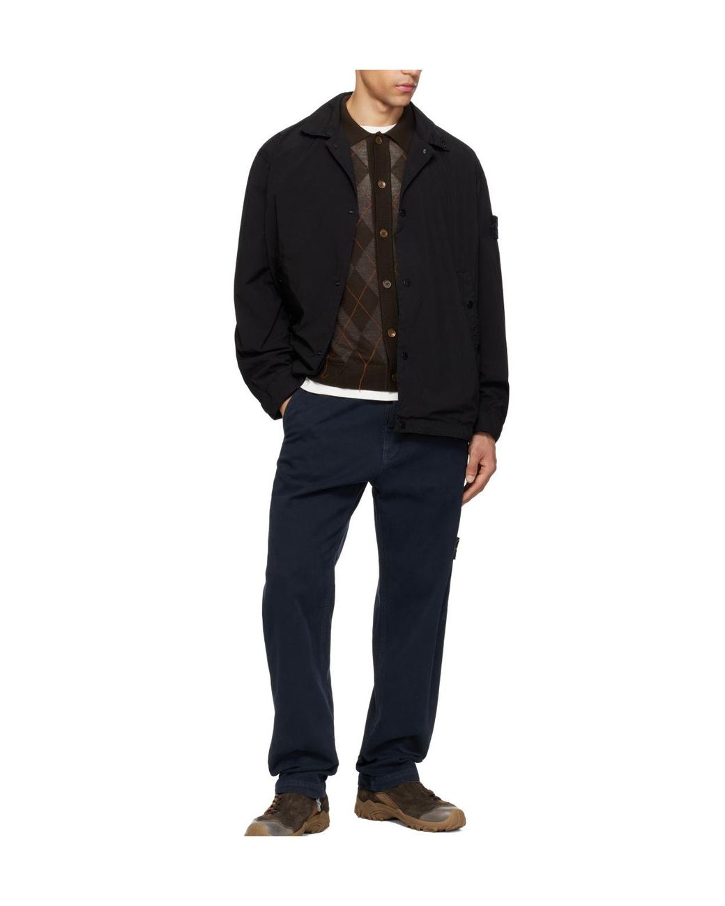 Stone Island Black Logo Patch Buttoned Jacket for men