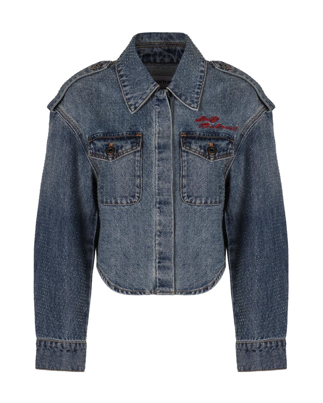 Self-Portrait Blue Embellished Denim Shirt