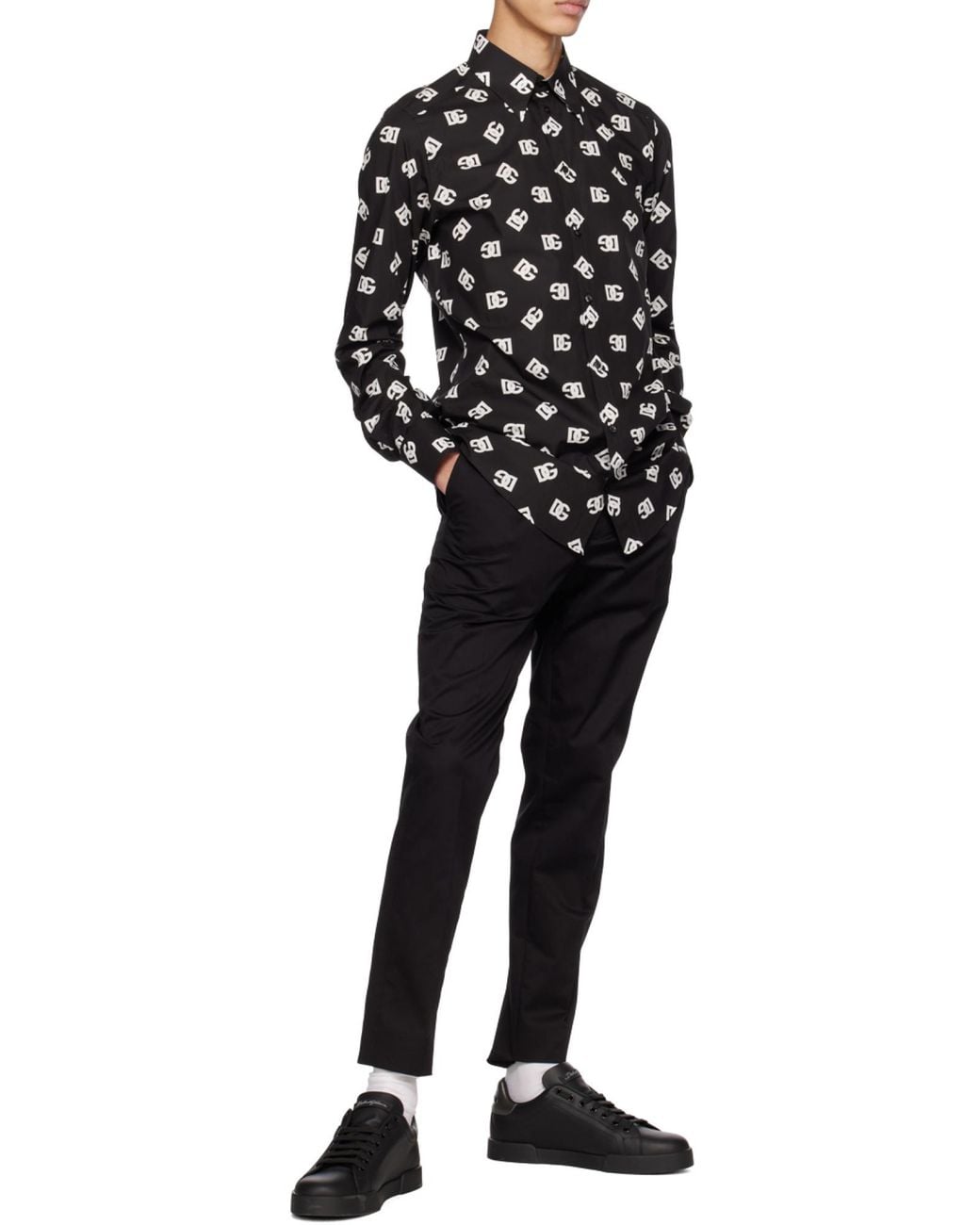 Dolce & Gabbana Black Allover Dg Printed Buttoned Shirt for men