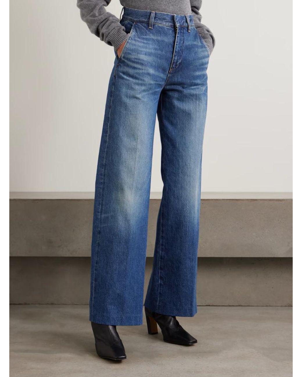 FRAME Blue The Bow High-Rise Wide-Leg Jeans
