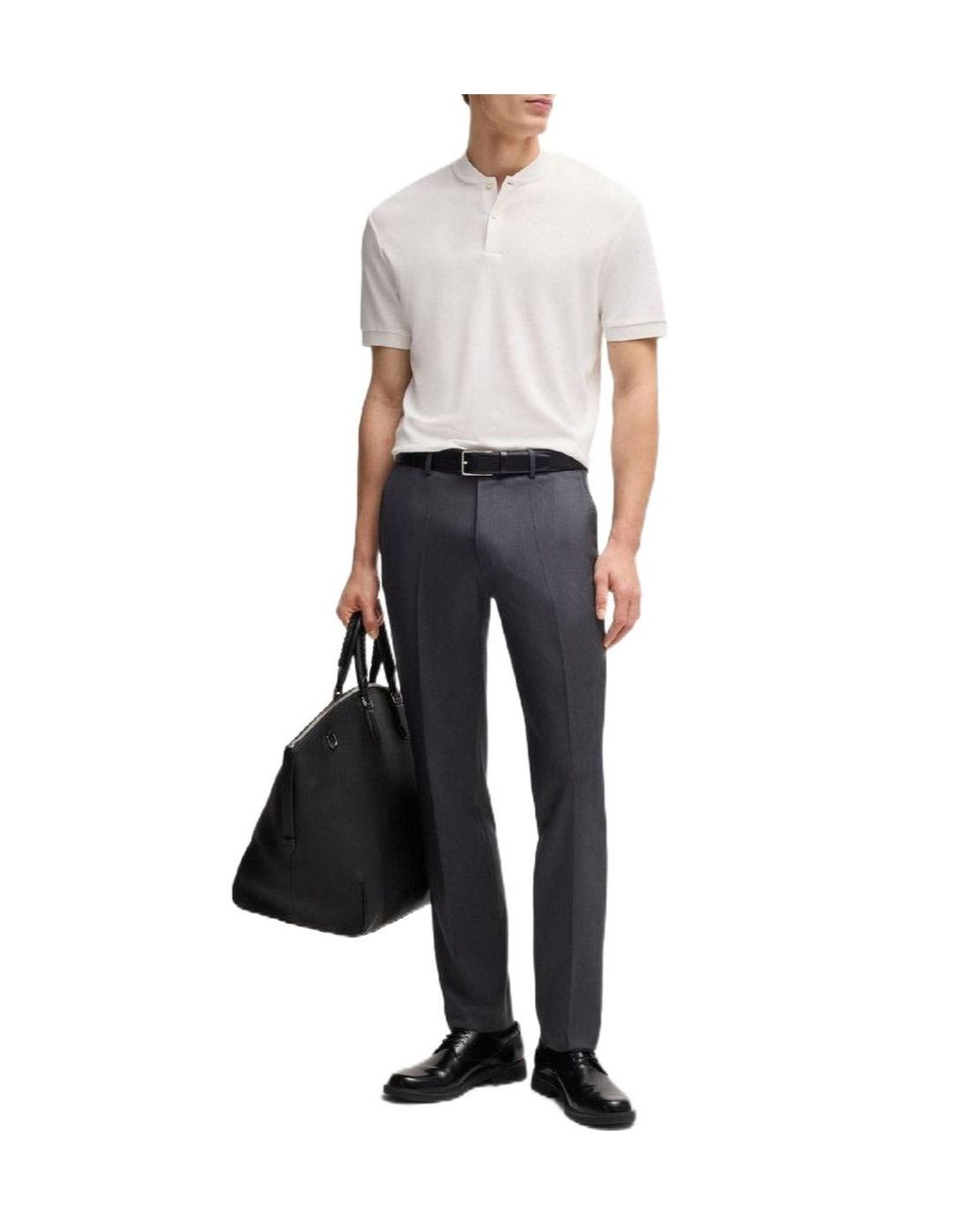 Boss White Collarless Polo Shirt for men
